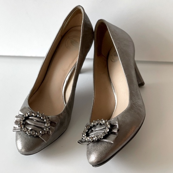 Nurture Julee Silver Gray Pumps Heels Rhinestone Bow Heels Shoes, Sz 8M - Picture 3 of 15